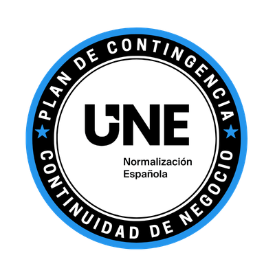 Sello UNE del curso de Plan de Contingencia y Continuidad de Negocio según normativa española